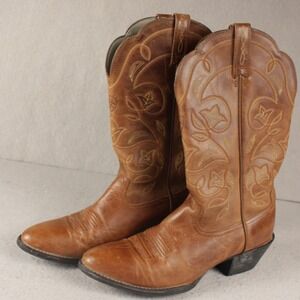 Ariat Heritage Western R-Toe Leather Cowboy Boots Brown Embroidered Womens 7.5 B